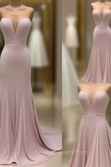 Pink Sweetheart Neck Mermaid Long Evening Prom Dresses, Pink Evening Dresses