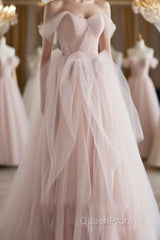Pink sweetheart tulle long Evening Prom Dresses, pink tulle formal Dresses