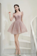 Pink Tulle Knee Length Prom Dress, Cute A-Line Party Dress