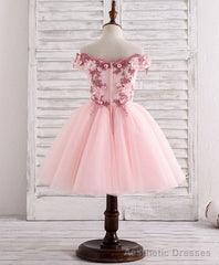 Pink Tulle Lace Applique Short Flower Girl Dresses