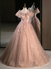 Pink Tulle Off the Shoulder 3D Flower Quinceanera Dress