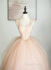 Pink Tulle Sweetheart Ball Gown Cute Sweet 16 Dresses, Pink Tulle Evening Prom Dresses