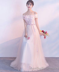 Pink Tulle Off Shoulder Long Prom Dress Pink Evening Dress