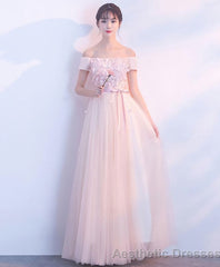 Pink Tulle Off Shoulder Long Prom Dress Pink Evening Dress