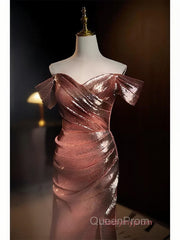 Pleat Trumpet Mermaid Coffee Sequin Evening Prom Dresses With Slit