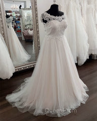 Plus Size A-Line Tulle Embroidery Wedding Dresses