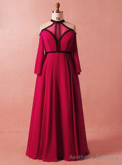 Plus Size Red Long Sleeve High Neck Backless High Waist Prom Dress