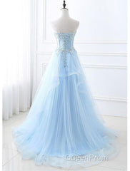 A-Line Sexy Floral Engagement Evening Prom Birthday Dresses Strapless Sleeveless Sweep / Brush Train Lace with Pleats Lace Insert