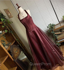 Pretty A Line Halter Burgundy Sleeveless Evening Dresses Organza Long Evening Prom Dresses