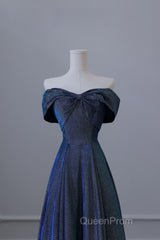 Pretty A Line Off The Shoulder Blue Sequin Long Evening Prom Dresses Evening Gowns