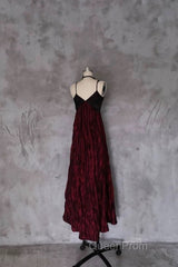 Pretty A Line Spaghetti Straps Burgundy Long Evening Prom Dresses Birthday Dresses For Women
