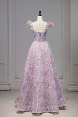 Pretty A Line Spaghetti Straps Pink Floral Long Length Evening Dresses Evening Prom Dresses