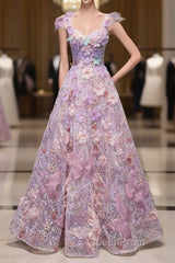 Pretty A Line Spaghetti Straps Pink Floral Long Length Evening Dresses Evening Prom Dresses