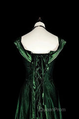 Pretty A Line Sweetheart Ruffles Long Evening Dresses Green Velvet Evening Prom Dresses