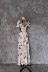 Pretty A Line V Neckline Floral Long Evening Prom Dresses Birthday Dresses For Women