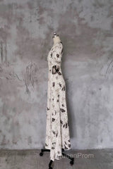 Pretty A Line V Neckline Floral Long Evening Prom Dresses Birthday Dresses For Women