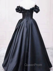 Pretty Ball Gown Off The Shoulder Black Satin Evening Prom Dresses Evening Dresses With Pleated