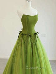 Pretty Ball Gown Strapless Bud Green Tulle Evening Prom Dresses Evening Dresses