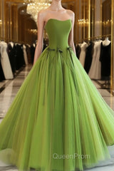 Pretty Ball Gown Strapless Bud Green Tulle Evening Prom Dresses Evening Dresses