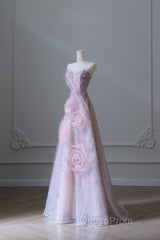 Pretty Ball Gown Sweetheart Pink Floral Tulle Long Evening Prom Dresses Evening Gowns