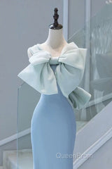 Pretty Mermaid Blue Satin Long Evening Dresses Evening Prom Dresses