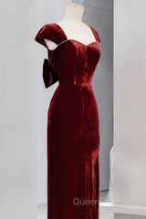 Pretty Mermaid Burgundy Velvet Slit Evening Dresses Evening Prom Dresses