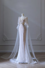 Pretty Mermaid Long Sleeves Pink Evening Prom Dresses Evening Gowns