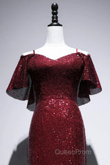 Pretty Mermaid Off The Shoulder Burgundy Sequin Long Evening Dresses Evening Prom Dresses