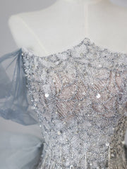 Pretty Mermaid Off The Shoulder Sequin Blue Long Evening Prom Dresses Evening Gowns