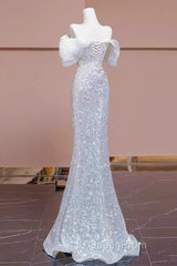 Pretty Mermaid Off The Shoulder Sequin Long Evening Party Dresses Evening Prom Dresses