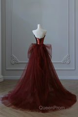 Pretty Mermaid Strapless Sequin Long Burgundy Ruffles Long Evening Prom Dresses Formal Evening Dresses