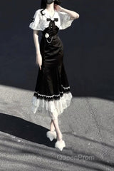 Princess A Line Black Satin Long Evening Prom Dresses Night Lolita Dresses Birthday Outfits