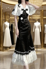 Princess A Line Black Satin Long Evening Prom Dresses Night Lolita Dresses Birthday Outfits