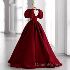 Princess Ball Gown Red Lace Long Evening Prom Dresses