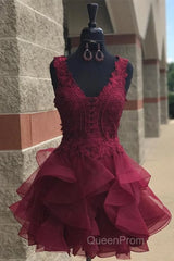 Princess Lace Appliques Dark Green Homecoming Dresses with Flounced,Short Evening Prom Dresses