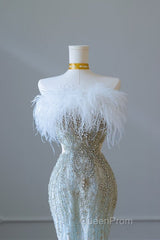 Princess Mermaid Strapless Neckline Long Sequin Light Sky Blue Long Wedding Dresses Brides Dresses