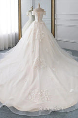 Princess Off The Shoulder Tulle Wedding Dresses With Lace Appliques Elegant Beautiful
