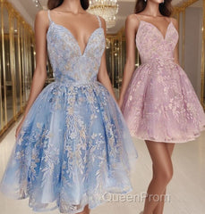 princess pink short homecoming Dresses, light sky blue formal homecoming Dresses, lace hoco Dresses for teens