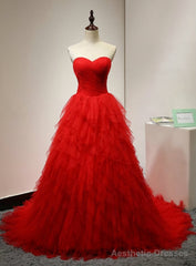 Princess Red Quinceanera Dresses Sweetheart Sweep Layered