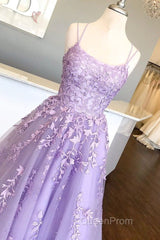 Princess Straps Long Evening Prom Dresses with Lace Appliques,Evening Gowns