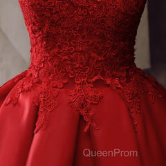 Red Round Neckline Layers Short Evening Prom Dresses, Red Lace Homecoming Dresses