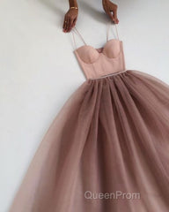 Dusty Rose A-Line Tulle Floor Length Spaghetti Straps Sweetheart Evening Party Dresses Evening Prom Dresses