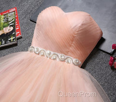 Strapless Blush Pink Tulle Short With Sash Sweet 16 Cute Evening Prom Dresses