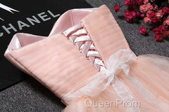 Strapless Blush Pink Tulle Short With Sash Sweet 16 Cute Evening Prom Dresses