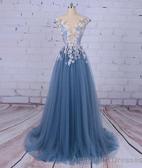 Unique Pncess Appliqued Tulle Long Prom Dresses