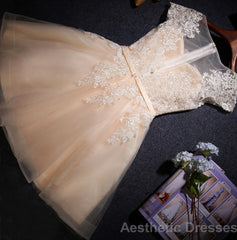 Champagne Lace Short s Cap Sleeve Prom Dresses