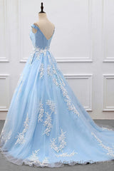 Sky Blue Appliques Charming 2025 Women Prom Dresses