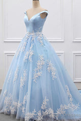 Sky Blue Appliques Charming 2025 Women Prom Dresses