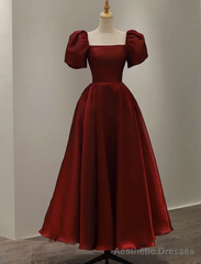 Prom Dresses, Vintage Evening Gown Womens Short Sleeve With Square Collar Ankle Length Formal Plain