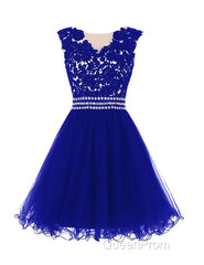 Navy Blue Lace Short With Waist Beadings Royal Blue Custom Made Mini Length Women Skirt Evening Prom Dresses